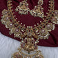 Matte Kempu Goddess Lakshmi Chandbali Pearls Short Necklace - 
