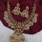 Matte Kempu Goddess Lakshmi Chandbali Pearls Short Necklace - 