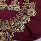 Matte Kempu Goddess Lakshmi Chandbali Pearls Short Necklace - 