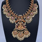 Matte Kempu Goddess Lakshmi Chandbali Pearls Short Necklace - 