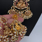 Matte Kempu Goddess Lakshmi Chandbali Pearls Short Necklace - 