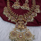 Matte Kempu Goddess Lakshmi Chandbali Pearls Short Necklace - 