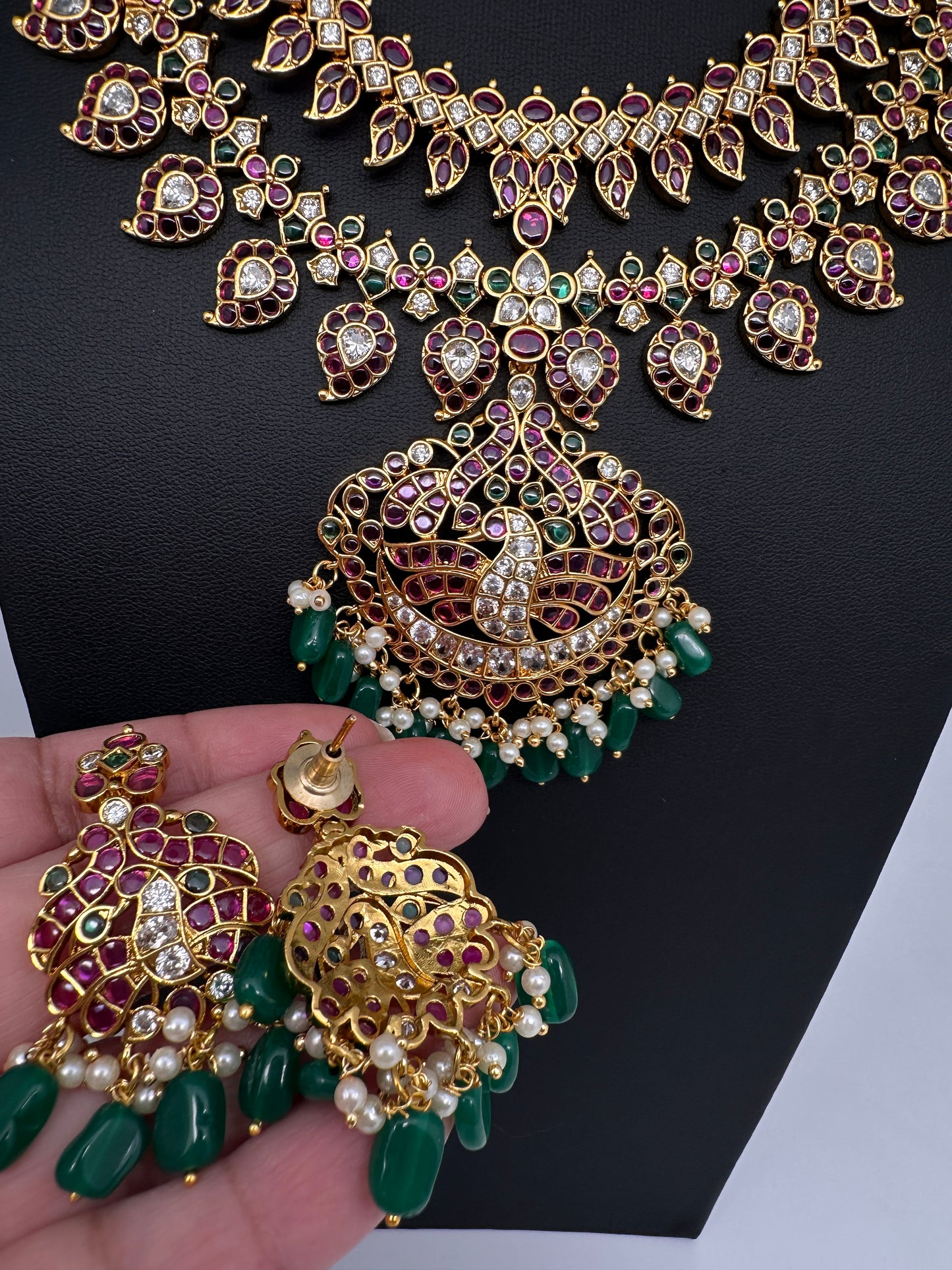 Matte Kempu Mango Double Layer Short Necklace - 