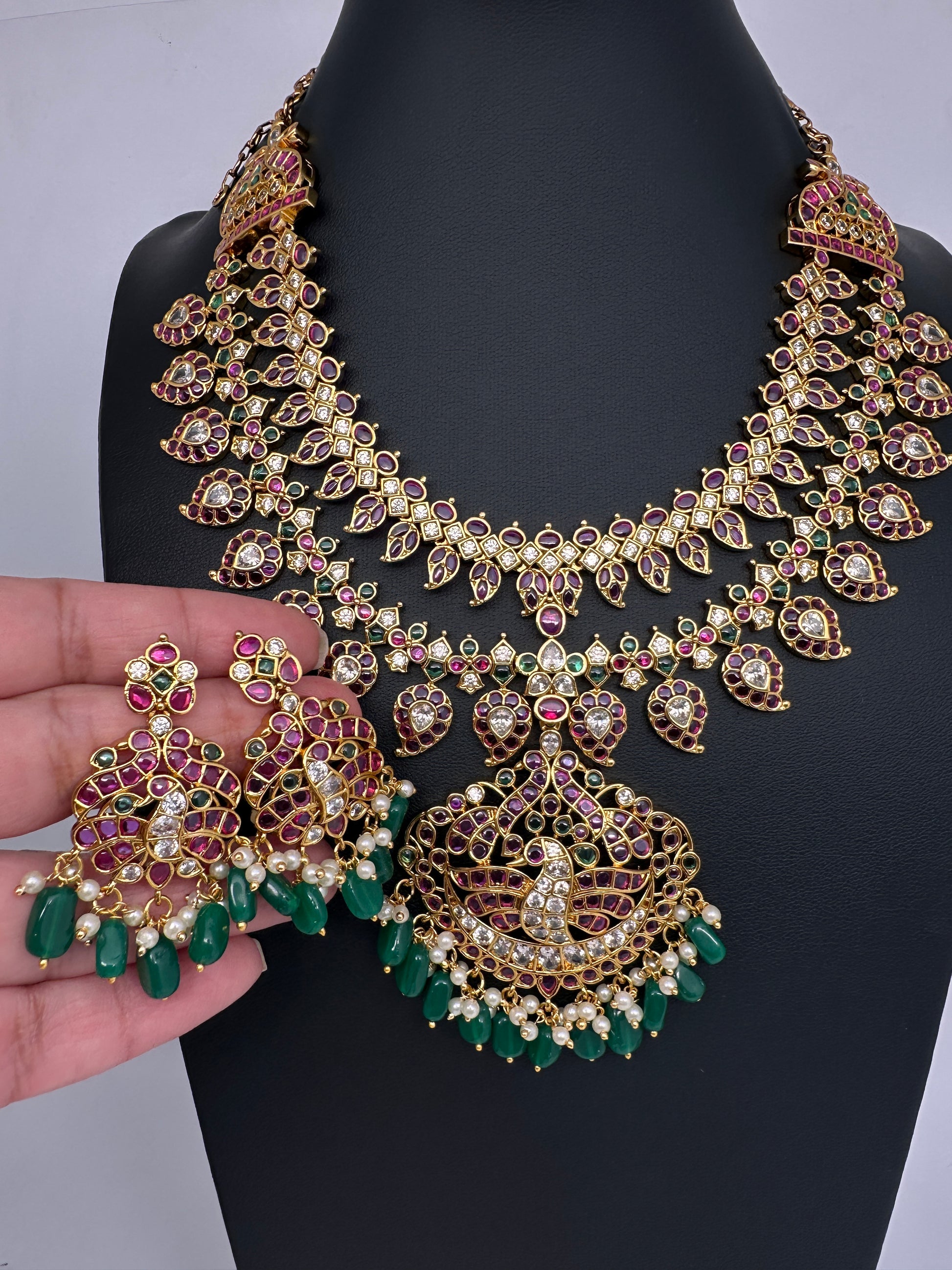 Matte Kempu Mango Double Layer Short Necklace - 