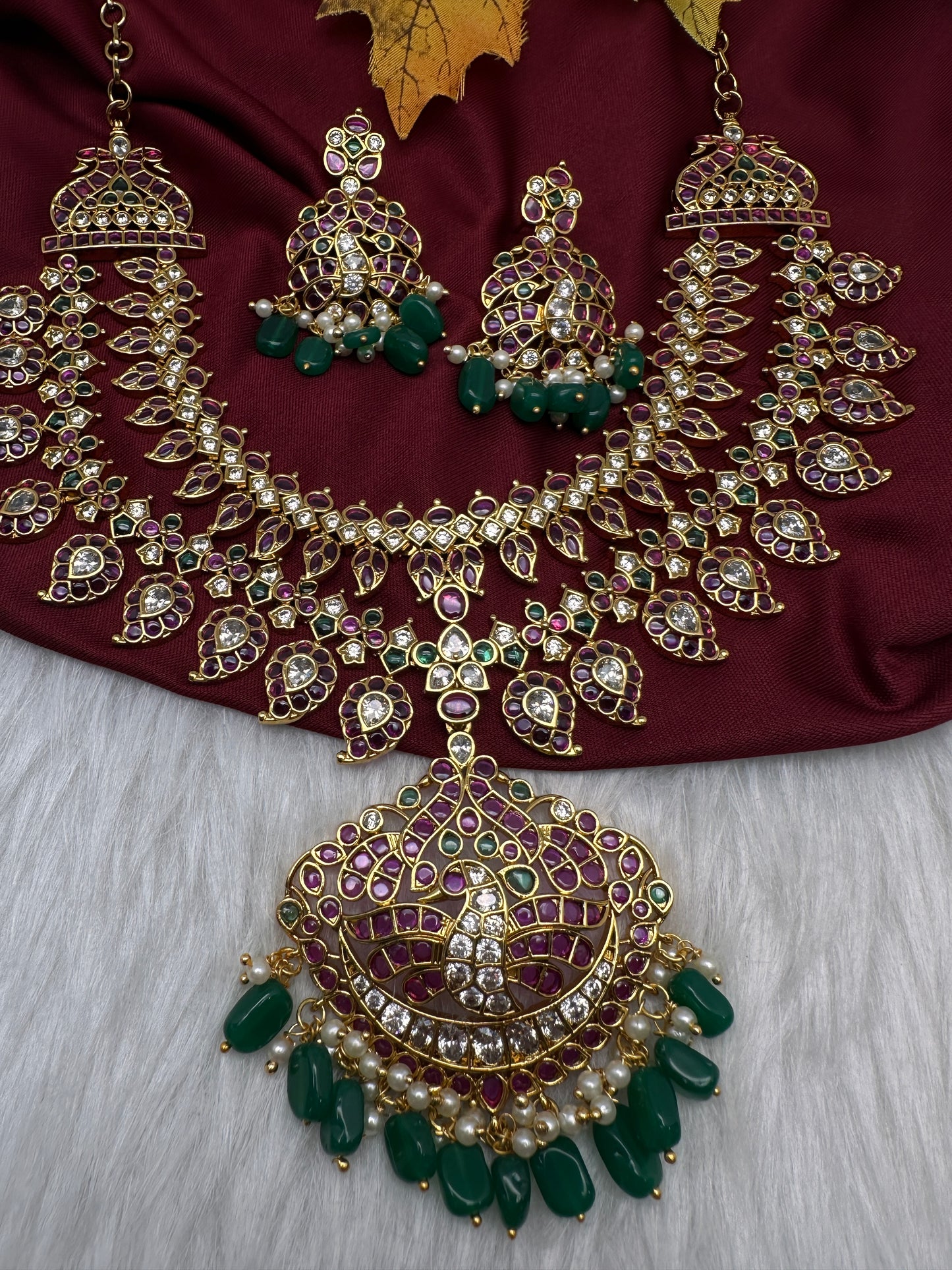 Matte Kempu Mango Double Layer Short Necklace - 