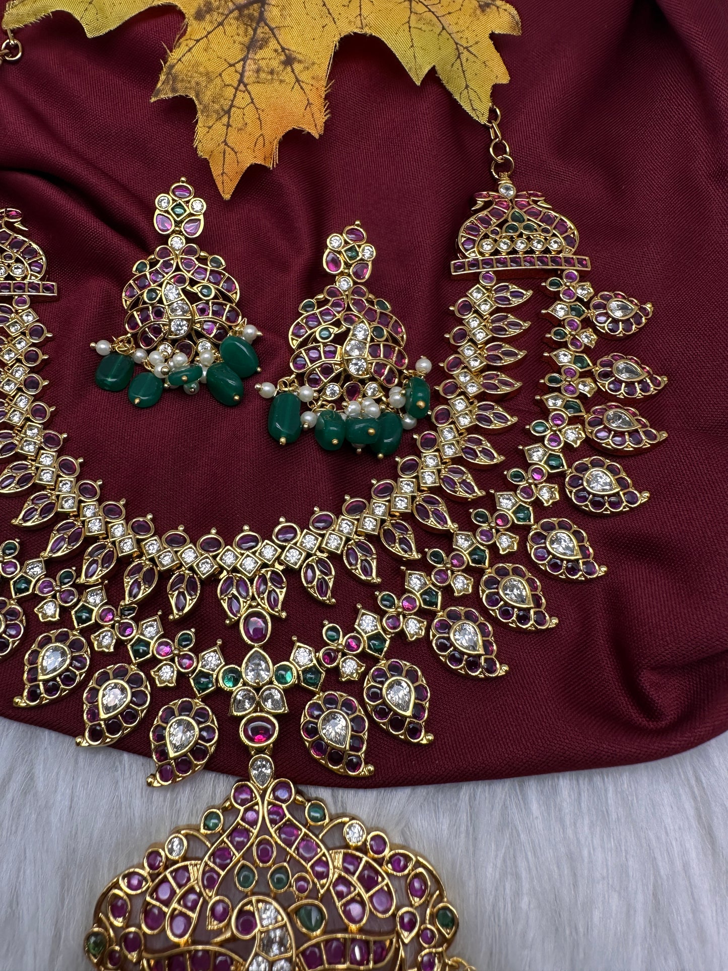Matte Kempu Mango Double Layer Short Necklace - 