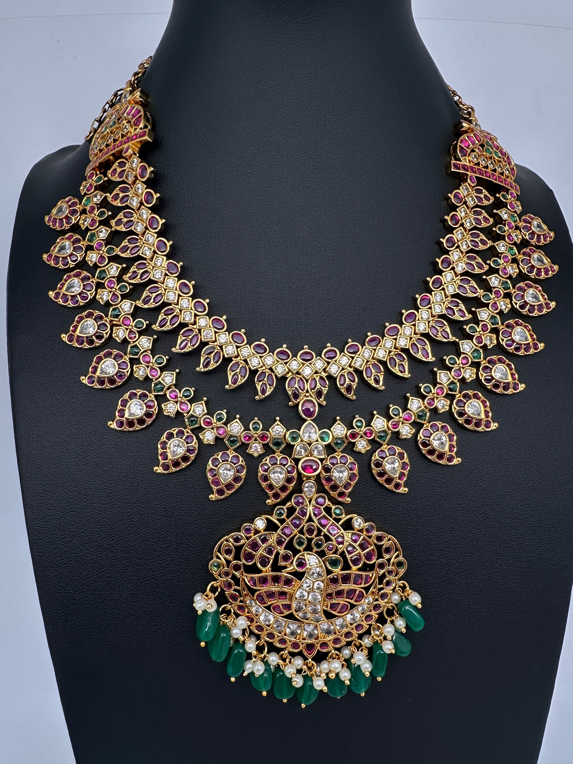 Matte Kempu Mango Double Layer Short Necklace - 