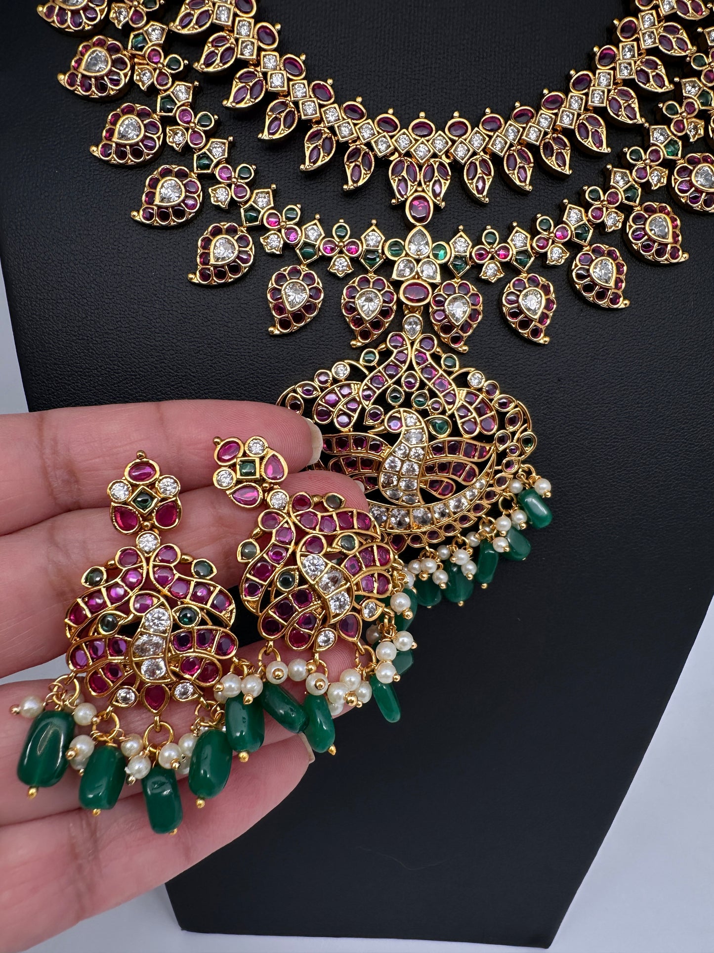 Matte Kempu Mango Double Layer Short Necklace - 