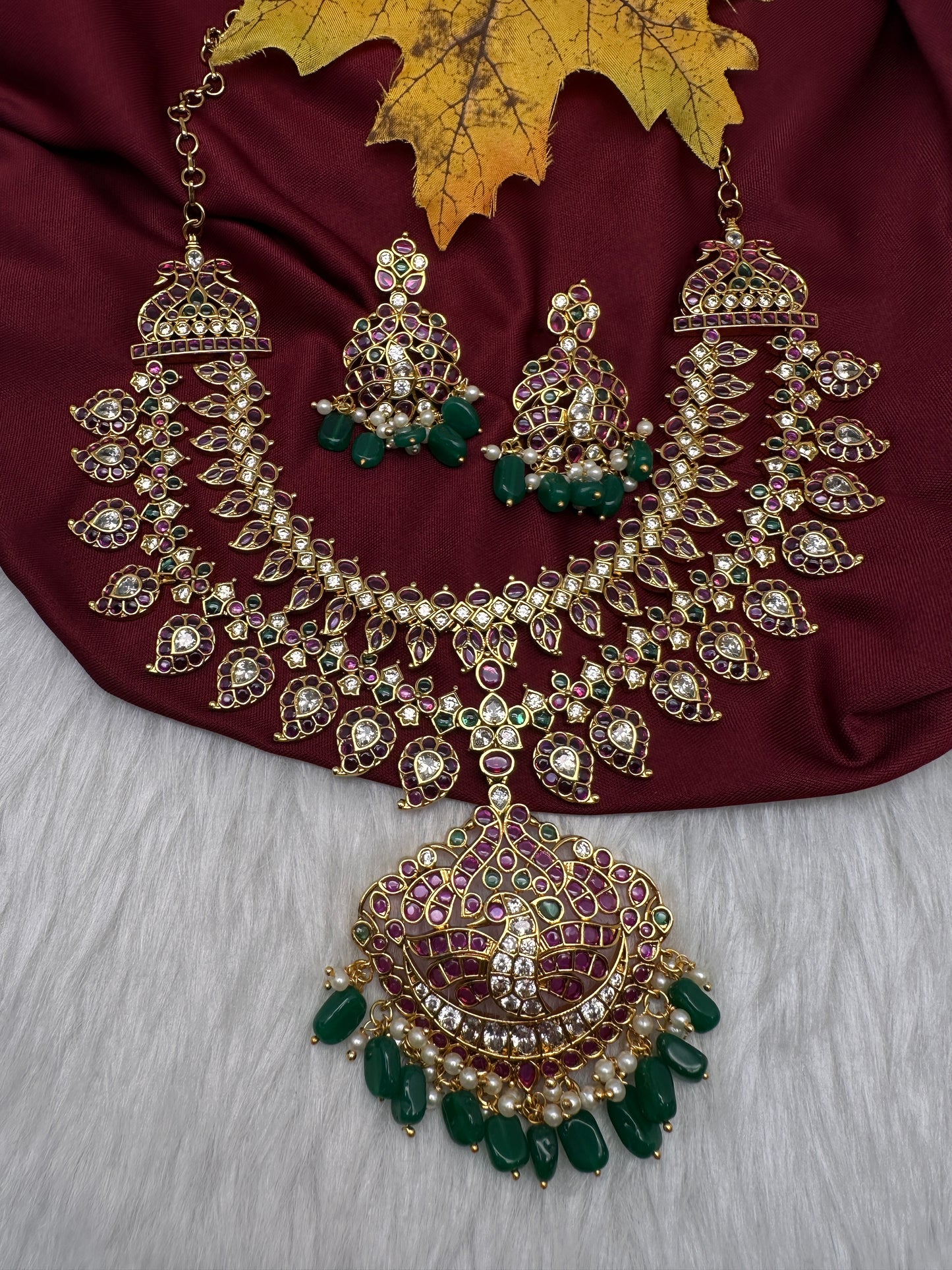 Matte Kempu Mango Double Layer Short Necklace - 
