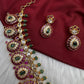 Matte Kempu Red Green Potta Stones Short Necklace - 
