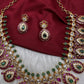 Matte Kempu Red Green Potta Stones Short Necklace - 