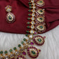 Matte Kempu Red Green Potta Stones Short Necklace - 