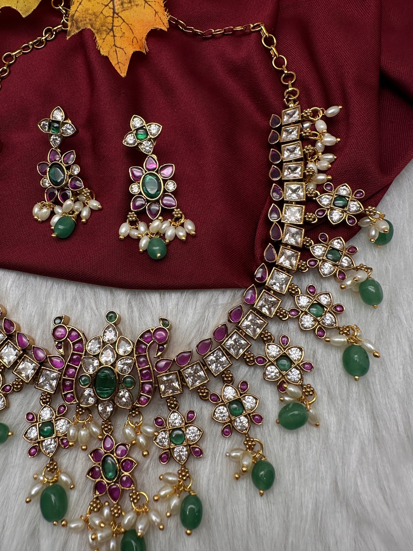 CZ Kemp Stones Multi Color Short Necklace - Green
