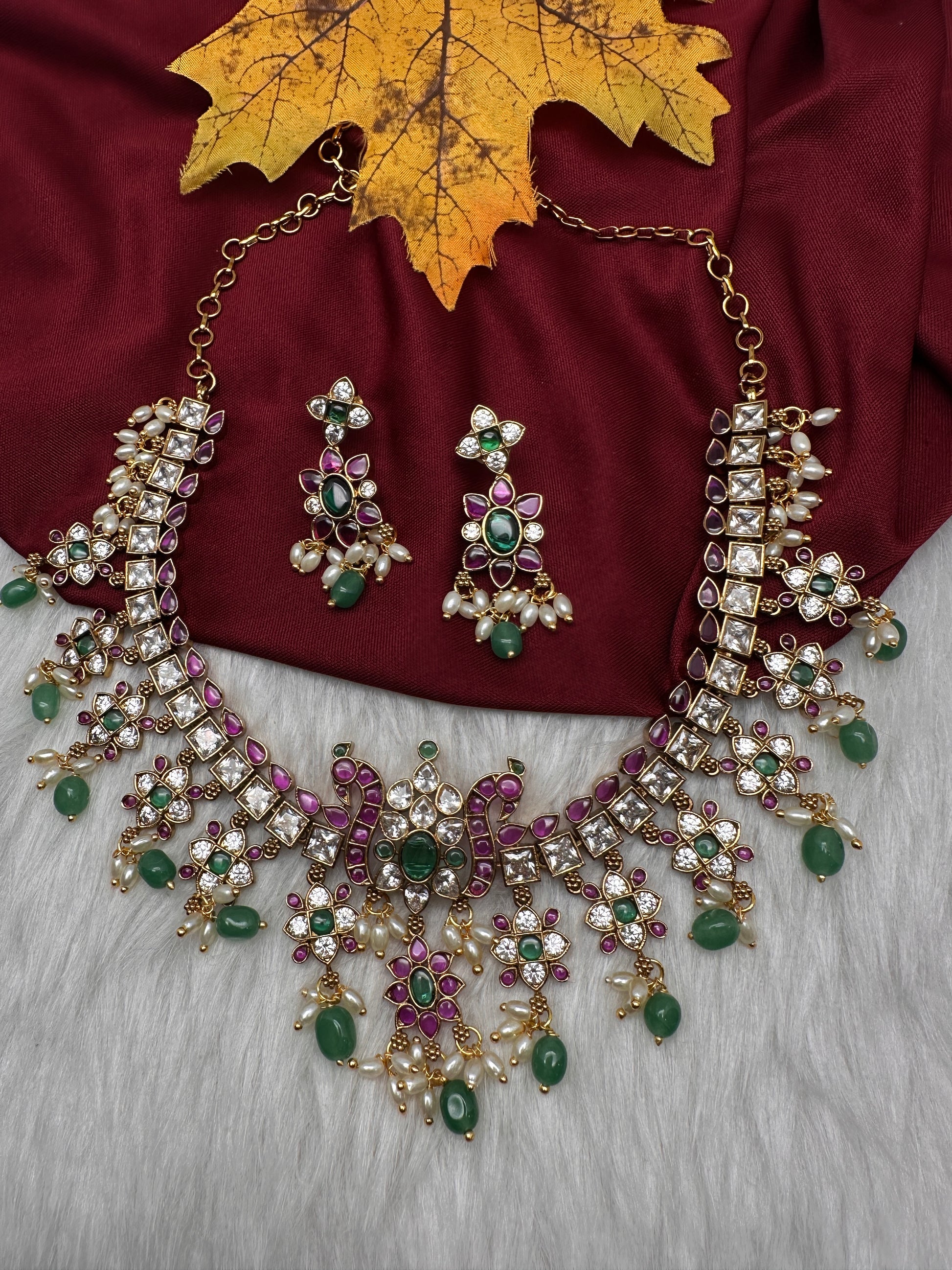 CZ Kemp Stones Multi Color Short Necklace - Green