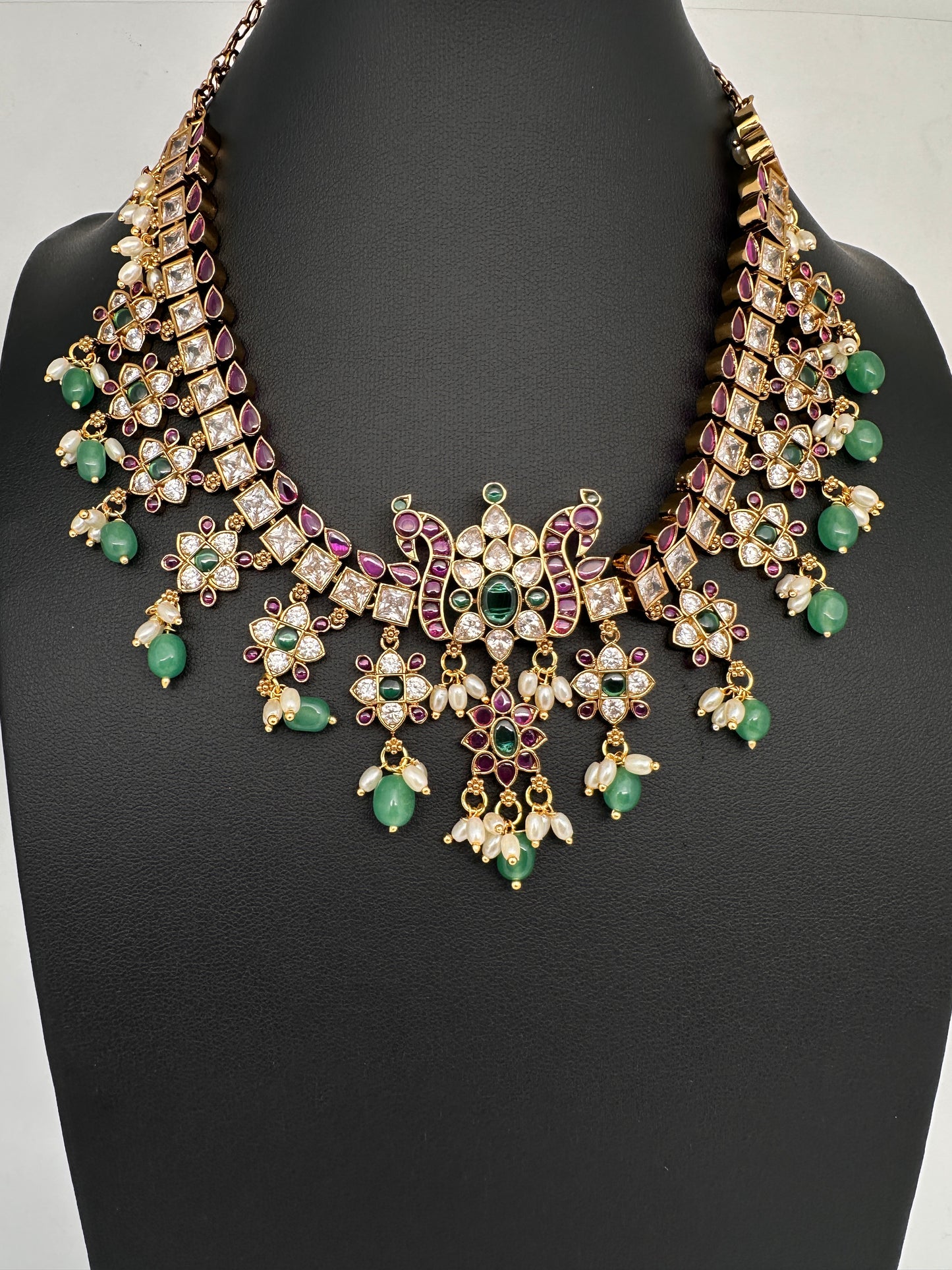CZ Kemp Stones Multi Color Short Necklace - Green