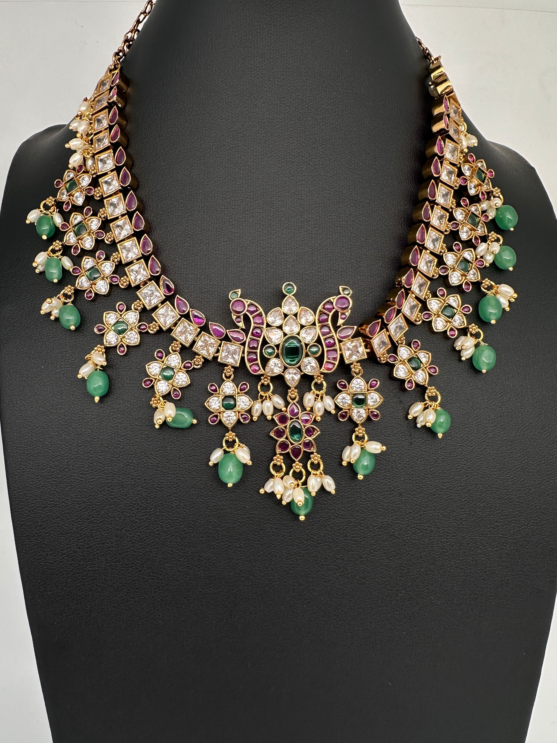 CZ Kemp Stones Multi Color Short Necklace - Green