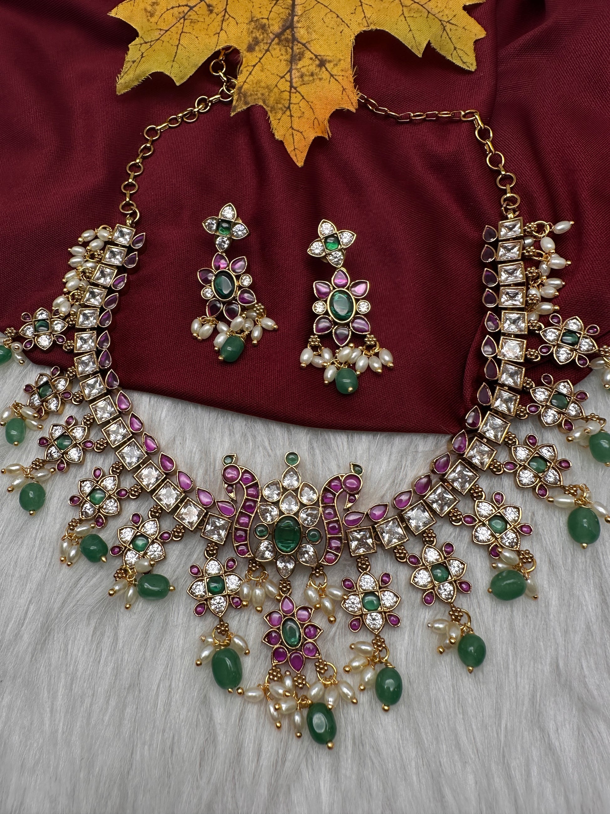 CZ Kemp Stones Multi Color Short Necklace - Green