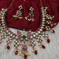 CZ Kemp Stones Multi Color Short Necklace - Red