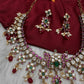CZ Kemp Stones Multi Color Short Necklace - Red