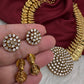 CZ Kassu Coin Gold Finish Short Necklace Comes with 2 Studs - 