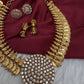 CZ Kassu Coin Gold Finish Short Necklace Comes with 2 Studs - 