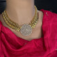 CZ Kassu Coin Gold Finish Short Necklace Comes with 2 Studs - 