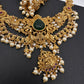 Kundan Green Stone Goddess lakshmi Peacock Short Necklace Comes with Jhumkas - 