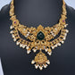 Kundan Green Stone Goddess lakshmi Peacock Short Necklace Comes with Jhumkas - 