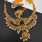 Kundan Green Stone Goddess lakshmi Peacock Short Necklace Comes with Jhumkas - 