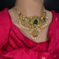 Kundan Green Stone Goddess lakshmi Peacock Short Necklace Comes with Jhumkas - 