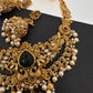 Kundan Green Stone Goddess lakshmi Peacock Short Necklace Comes with Jhumkas - 