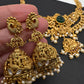 Kundan Green Stone Goddess lakshmi Peacock Short Necklace Comes with Jhumkas - 