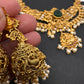 Kundan Green Stone Goddess lakshmi Peacock Short Necklace Comes with Jhumkas - 