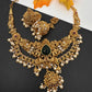 Kundan Green Stone Goddess lakshmi Peacock Short Necklace Comes with Jhumkas - 