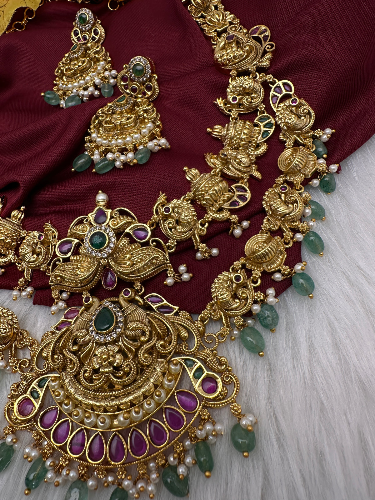 Peacock Matte Double Layer Short Necklace Set - TJS000910