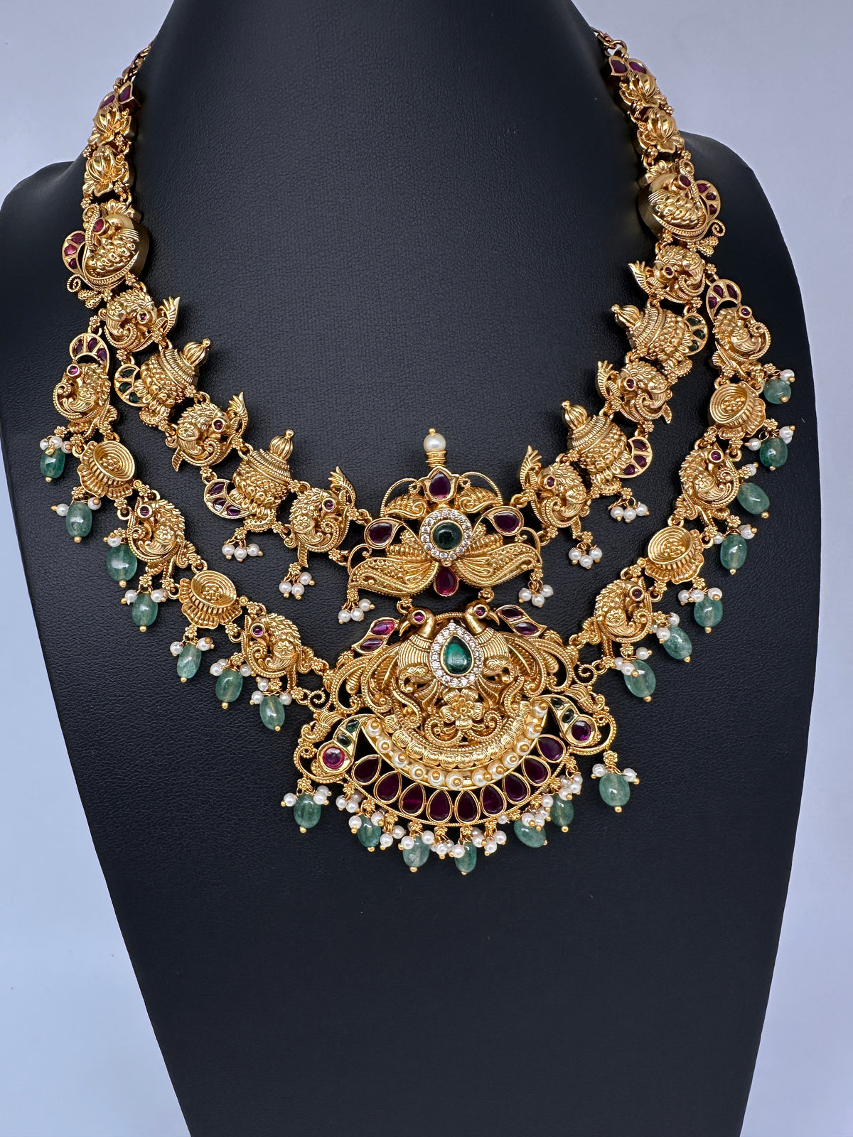 Peacock Matte Double Layer Short Necklace Set - TJS000910