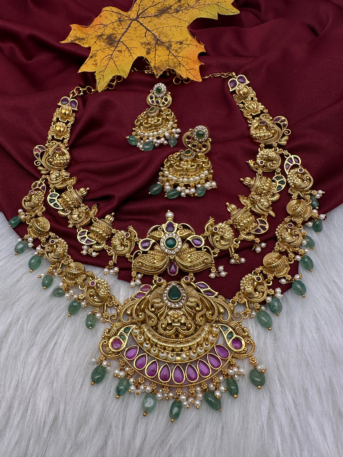 Peacock Matte Double Layer Short Necklace Set - TJS000910