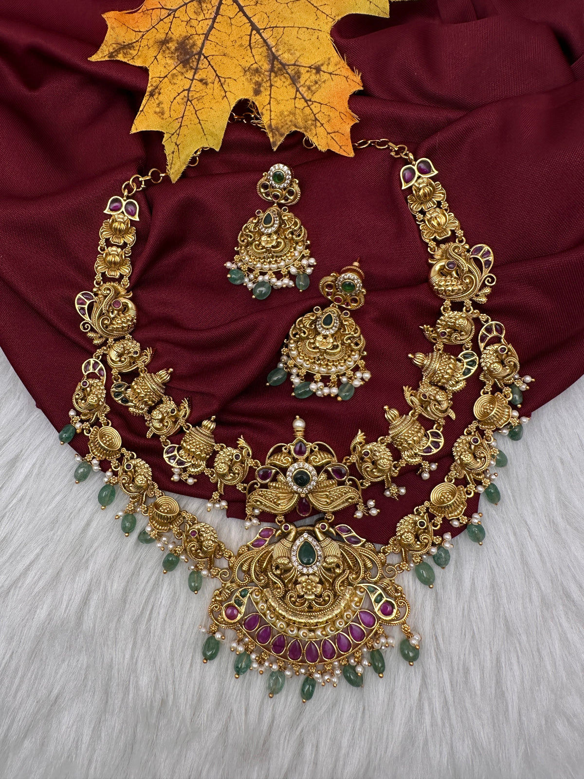 Peacock Matte Double Layer Short Necklace Set - TJS000910