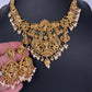 Goddess Lakshmi Peacock Elephant Short Necklace Set - TJS000911