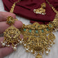 Goddess Lakshmi Peacock Elephant Short Necklace Set - TJS000911