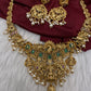 Goddess Lakshmi Peacock Elephant Short Necklace Set - TJS000911