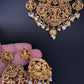 Goddess Lakshmi Peacock Elephant Short Necklace Set - TJS000911
