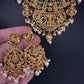 Goddess Lakshmi Peacock Elephant Short Necklace Set - TJS000911