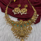 Goddess Lakshmi Peacock Elephant Short Necklace Set - TJS000911