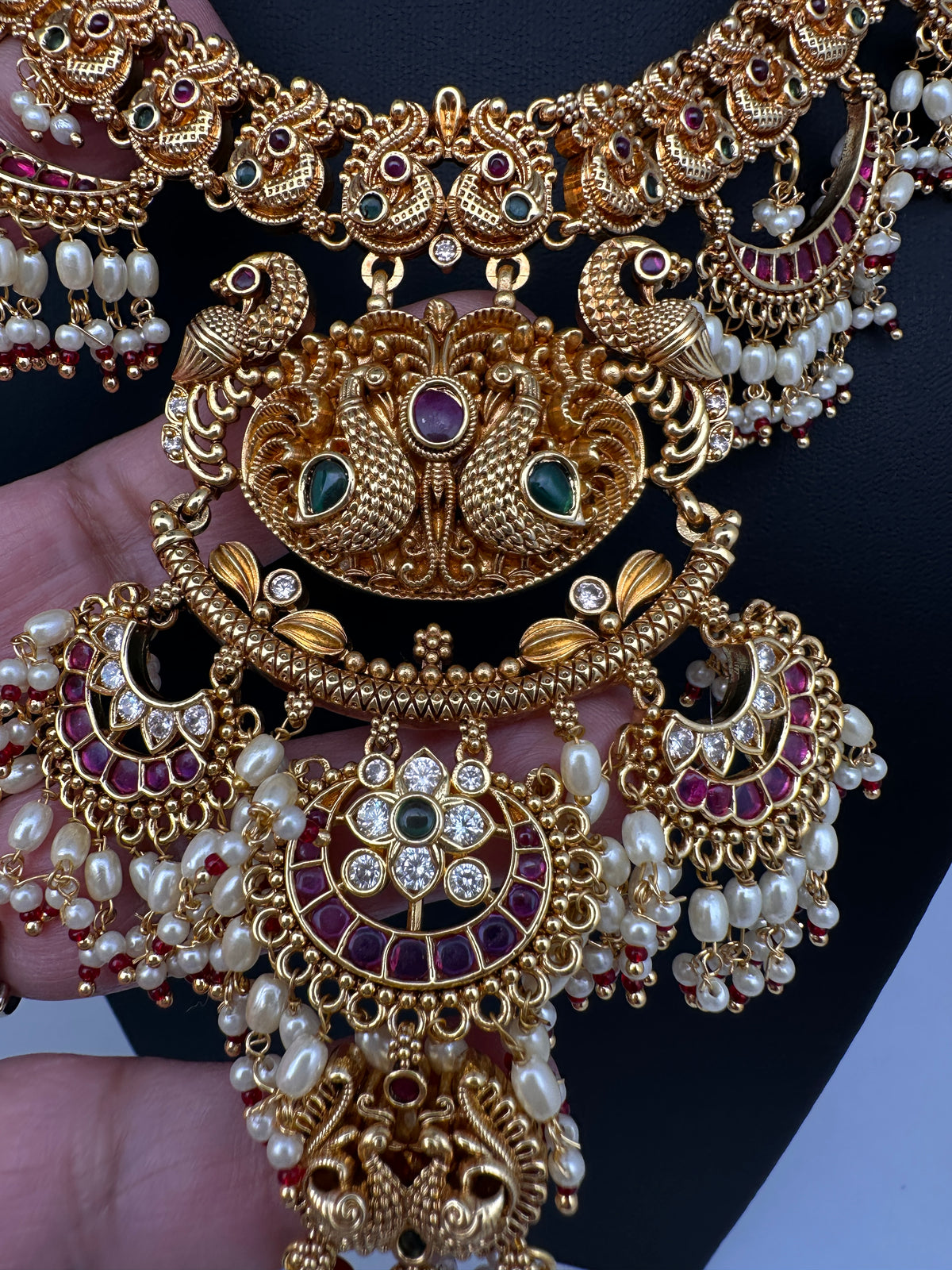 Peacock Chandbali Matte Short Necklace Set - TJS000913