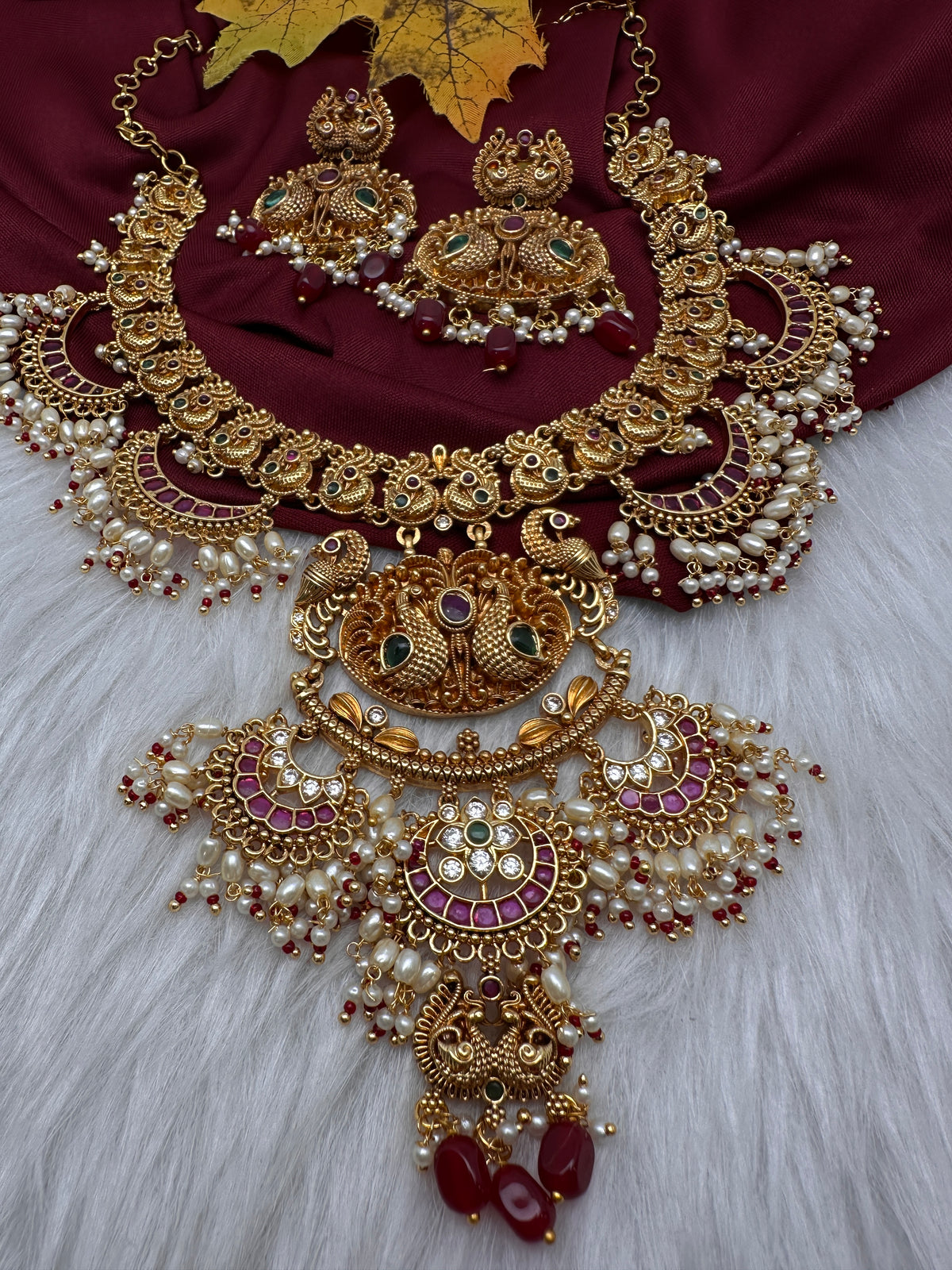 Peacock Chandbali Matte Short Necklace Set - TJS000913