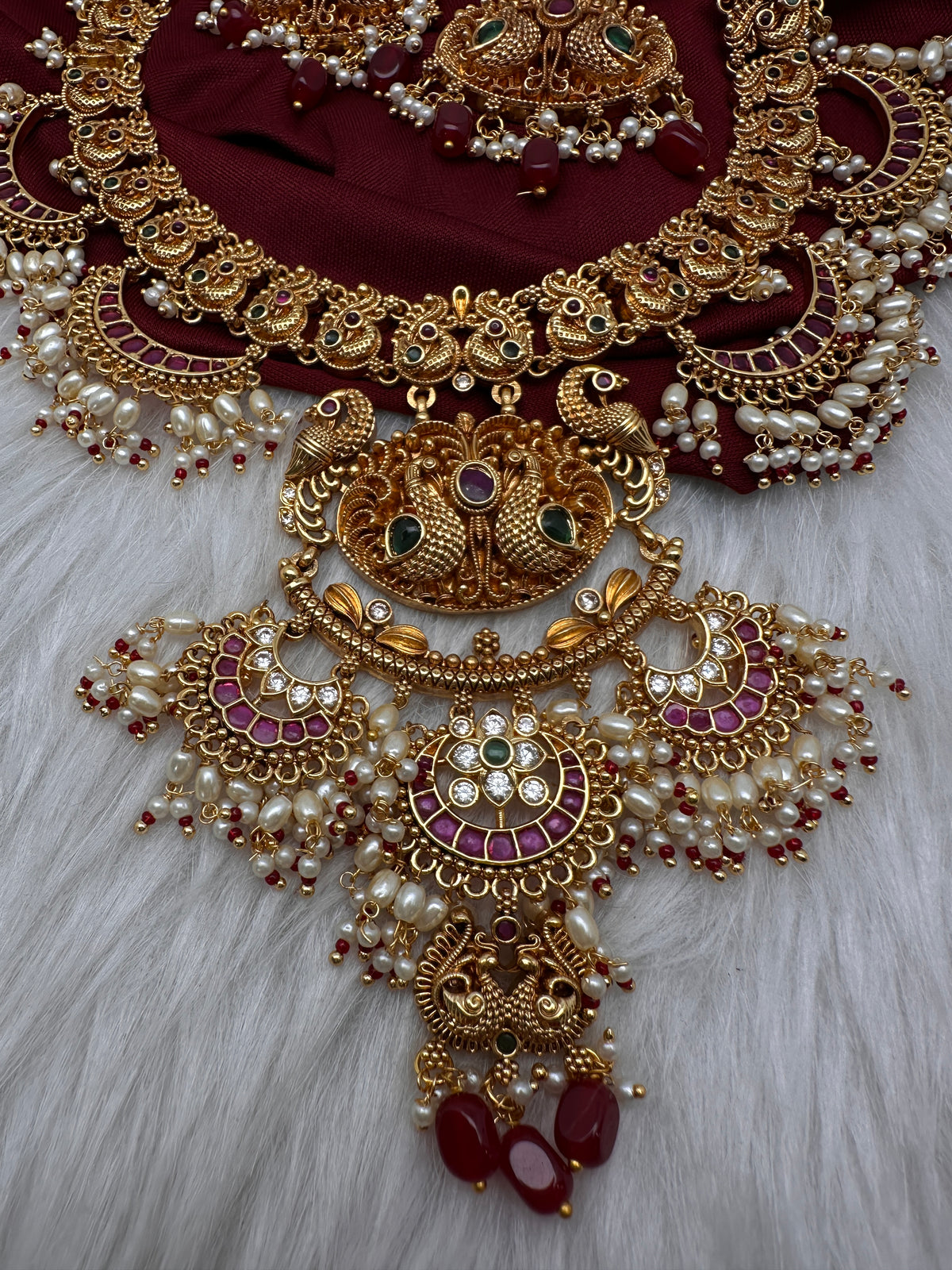 Peacock Chandbali Matte Short Necklace Set - TJS000913