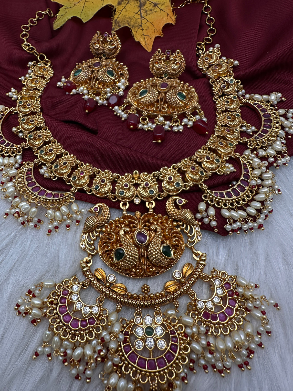 Peacock Chandbali Matte Short Necklace Set - TJS000913
