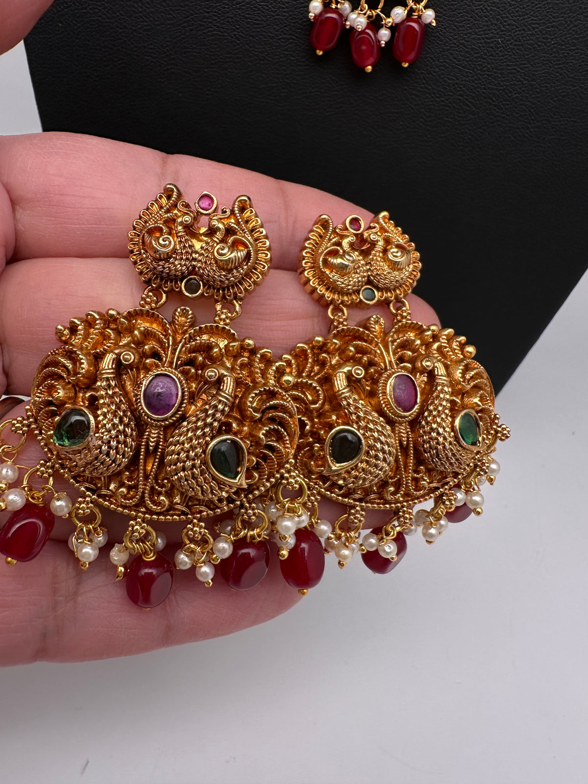 Peacock Chandbali Matte Short Necklace Set - TJS000913