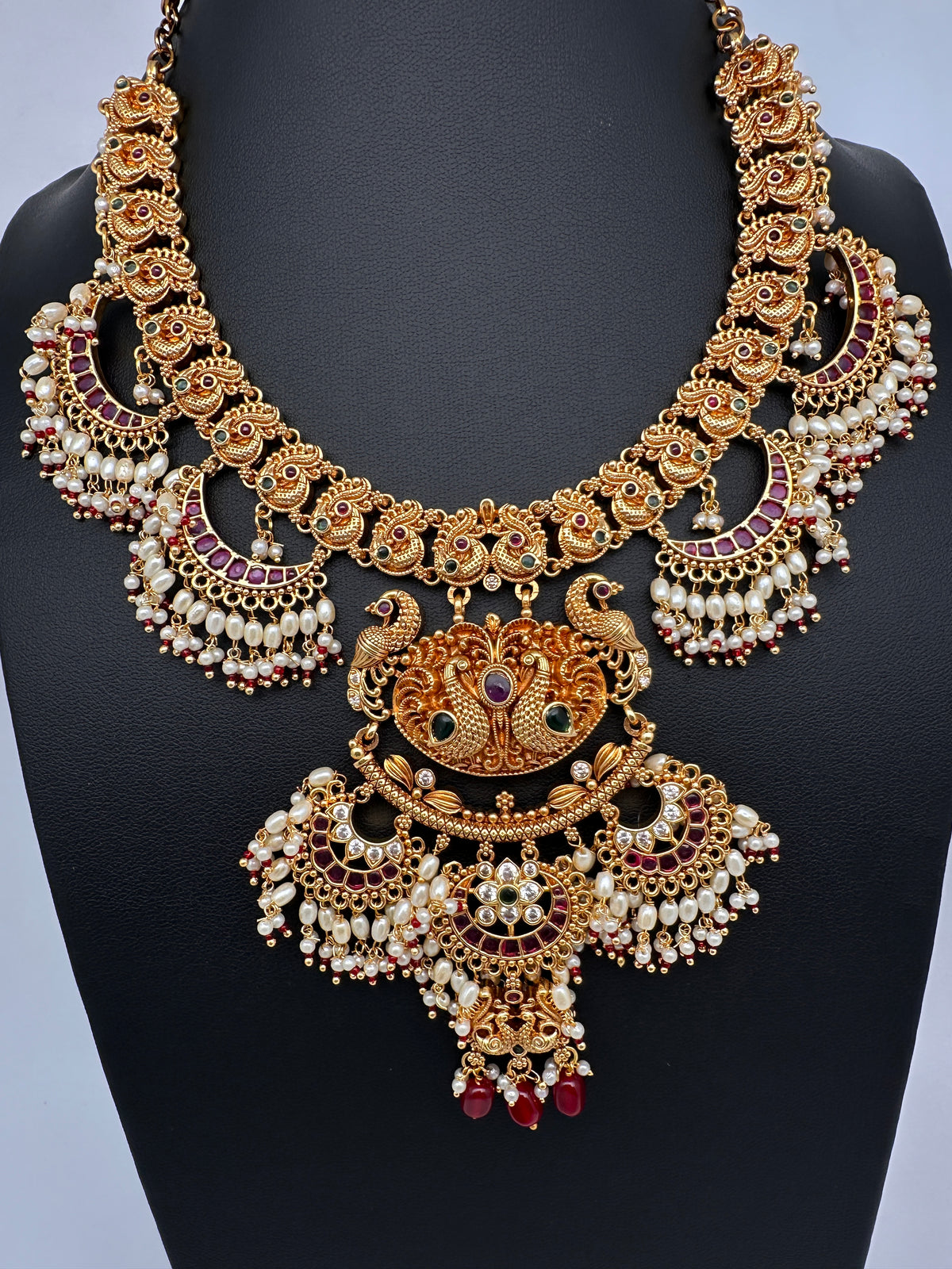 Peacock Chandbali Matte Short Necklace Set - TJS000913